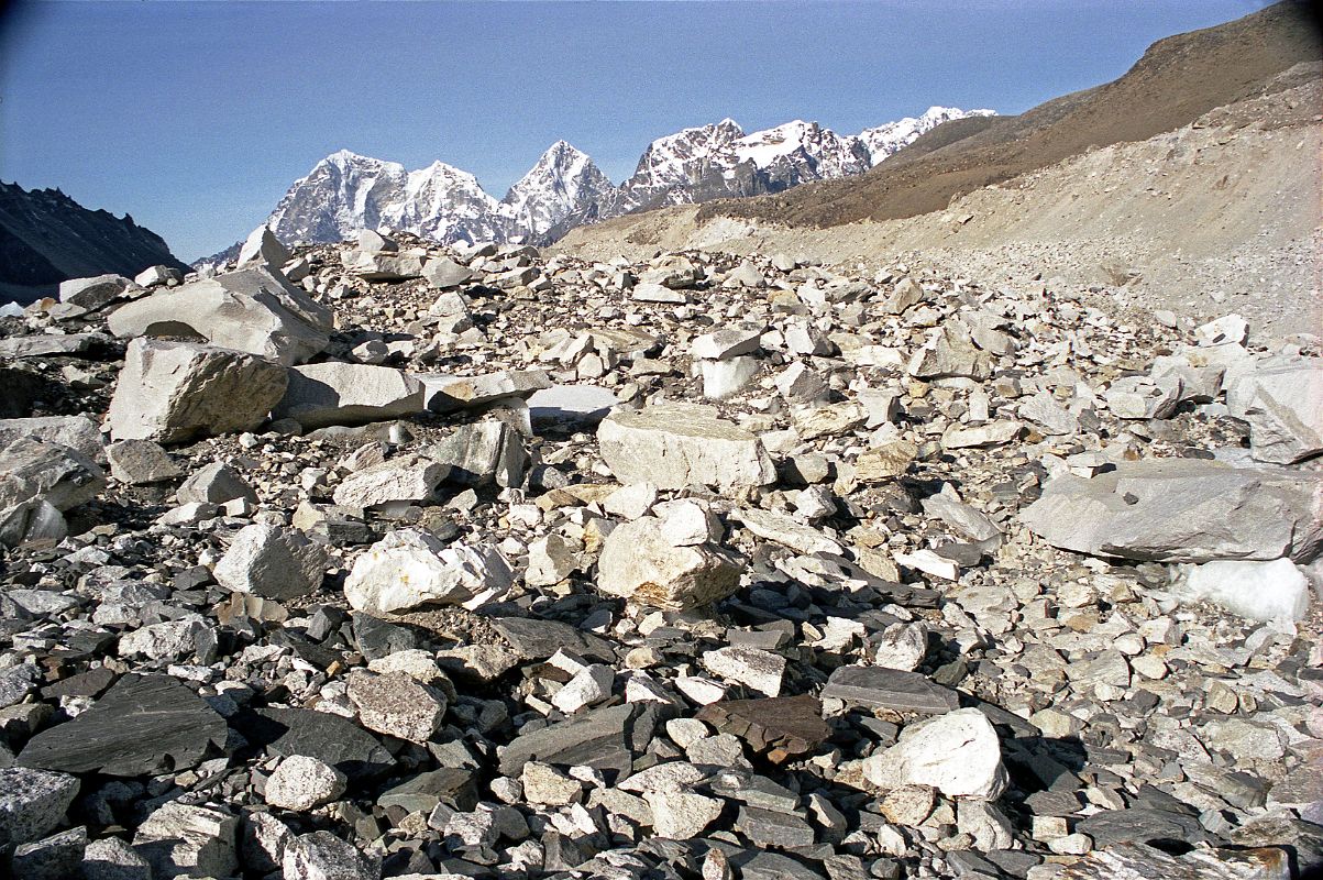 05 Looking Back To Taweche, Cholatse, Lobuche East From Rocky Trail On Khumbu Glacier